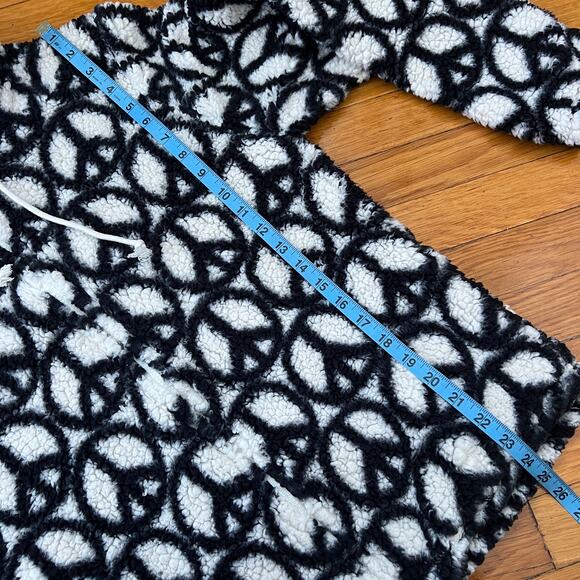 Pacsun Women's White & Black Peace Sign Print Full Zip Sherpa Hoodie Jacket S - Picture 9 of 10